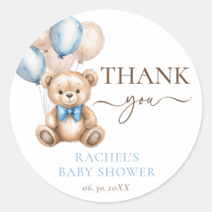 Sticker Rond Ballons d'ours en peluche   Baby shower Blue Boy