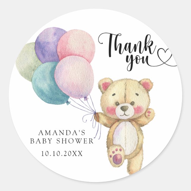 Sticker Rond Ballons d'ours en peluche - merci (Devant)