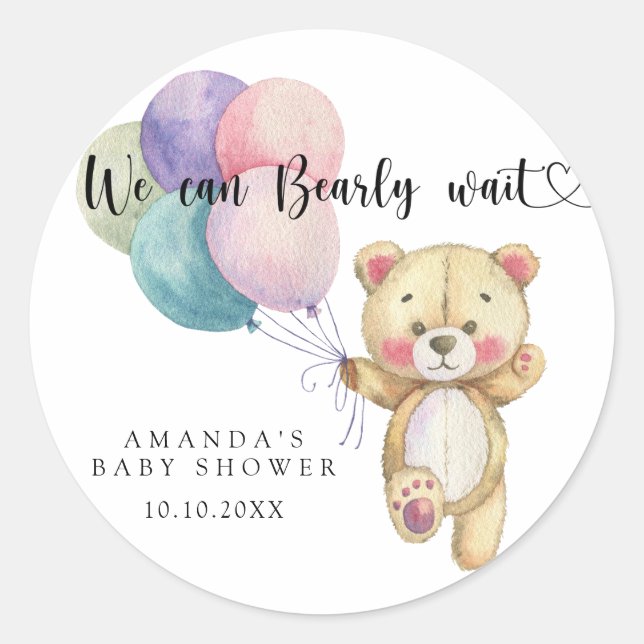 Sticker Rond Ballons d'ours en peluche - on peut attendre (Devant)