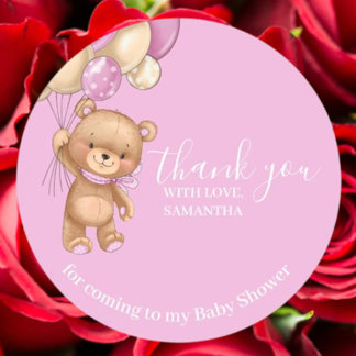 Sticker Rond Ballons d'ours en peluche PInk Merci