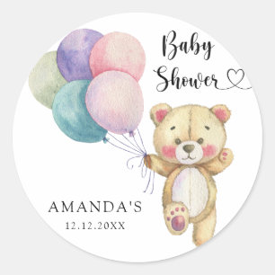 Sticker Rond Ballons en forme d'ours en peluche - Baby Shower