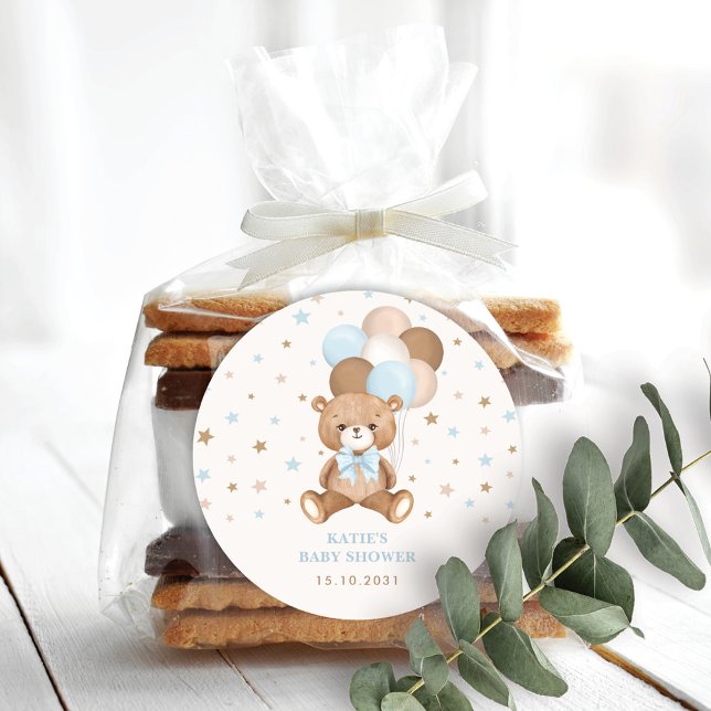 Sticker Rond Ballons en forme d'ours en peluche marron bleu rét (Créateur téléchargé)