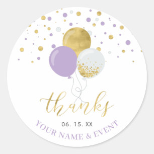 Sticker Rond Ballons Gold & Purple   Parti Favoriser Merci