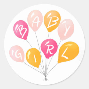 Sticker Rond Ballons Jaunes Bébé Baby shower Fille Bébé rose