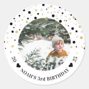 Sticker Rond Ballons or et noir   Boy Birthday Party Photo