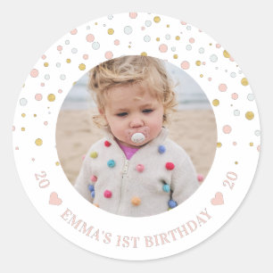 Sticker Rond Ballons Or et Rose   Photo pour 1er Anniversaire