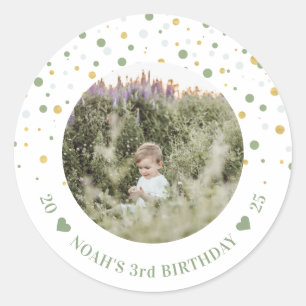 Sticker Rond Ballons or et vert   Boy Birthday Party Photo