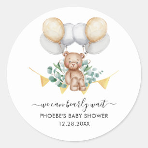 Sticker Rond Ballons Oursons Eucalyptus pour Baby Shower