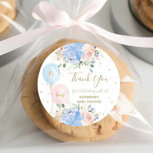 Sticker Rond Ballons rose bleu Baby shower Floral Twins