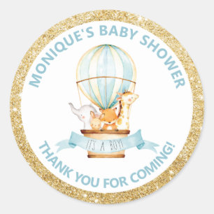 Sticker Rond Balloon à air chaud mignon Animaux Baby shower Fav