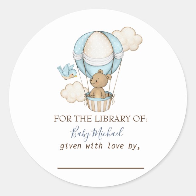Sticker Rond Balloon à air chaud Ours en peluche Nuages Oiseau  (Devant)