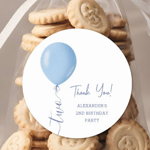 Sticker Rond Balloon bleu minimaliste Garçon 2e fête d'annivers