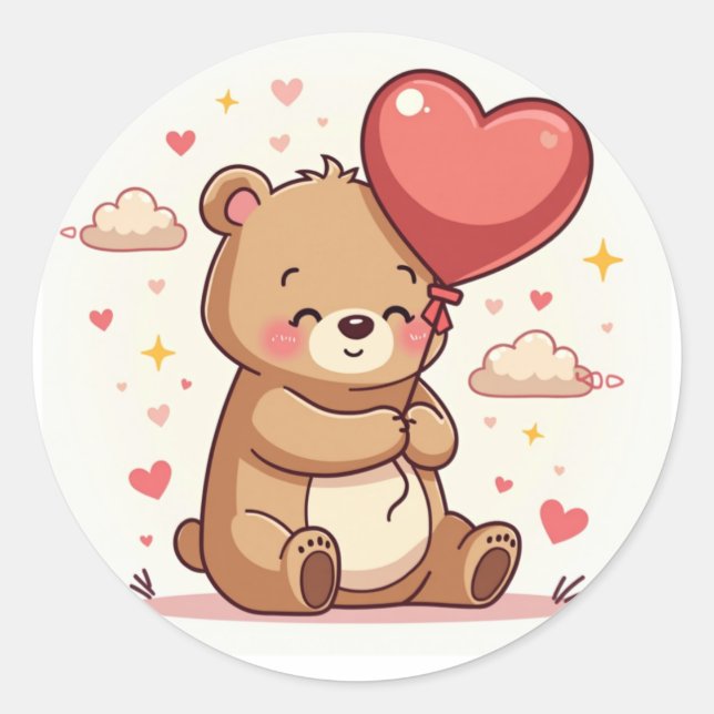 Sticker Rond Balloon Coeur de l'ours de Chubby (Devant)