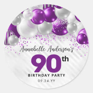 Sticker Rond Balloon d'argent violet Parties scintillant Favori