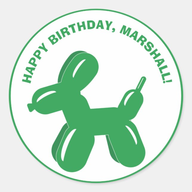 Sticker Rond Balloon de chien vert Sculpture animale personnali (Devant)