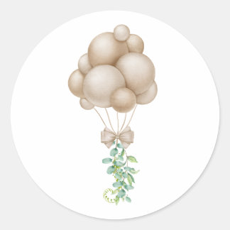 Sticker Rond Balloons beiges minimalistes Baby shower Boho