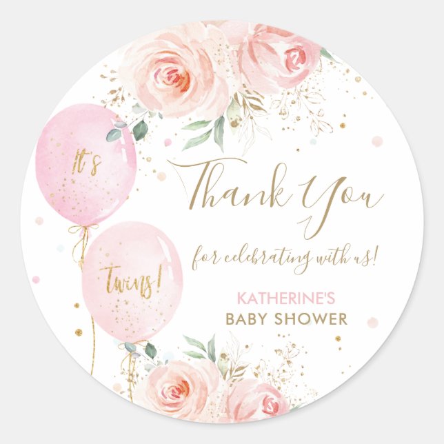 Sticker Rond Balloons Floral Twins Baby shower Merci Favoriser (Devant)
