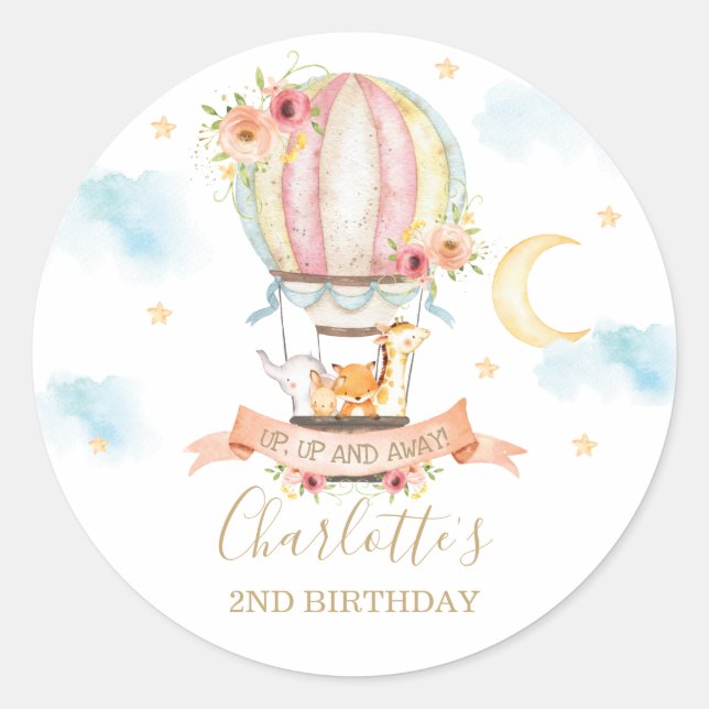Sticker Rond Ballotte à air chaud animal Anniversaire Merci Fav (Devant)