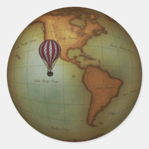 Sticker Rond Ballotte à air chaud sur la carte de l'hémisphère