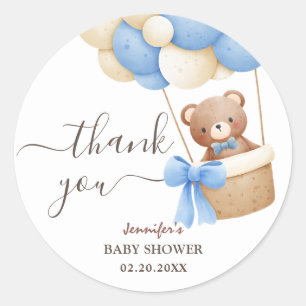 Sticker Rond Ballotte bleu ours en peluche   Baby shower garçon