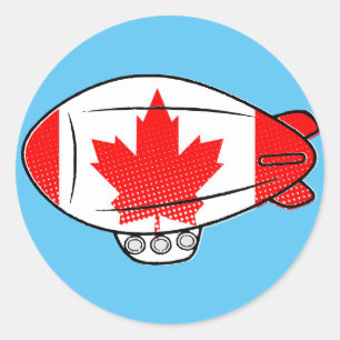 Sticker Rond Ballotte Blimp Drapeau Canadien Dans Ciel Bleu Per