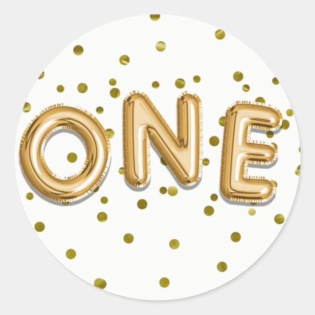 Sticker Rond Balons d'or & Confetti ONE 1er anniversaire (Devant)