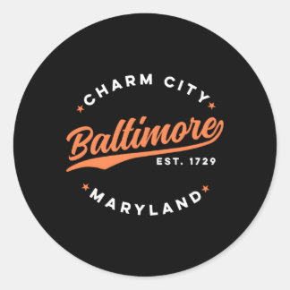 Sticker Rond Baltimore Charme Ville Maryland Rouge Blanc Texte