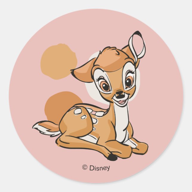 Sticker Rond Bambi Assis Avec Un Sourire (Devant)