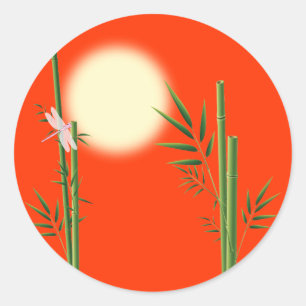 Sticker Rond Bambou et libellule