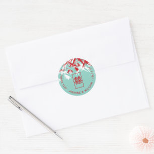 Sticker Rond Bambou Rouge et Turquoise Feuille Zen Asiatique Ma