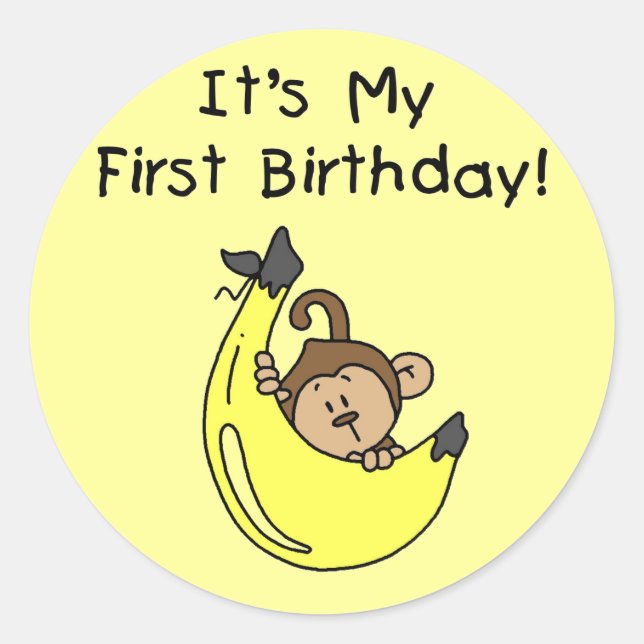 Sticker Rond Banane - Petit Singe 1er Anniversaire (Devant)