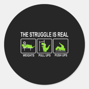 Sticker Rond Banc de musculation pour dinosaure drôle Tractions