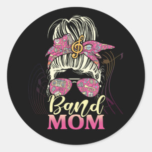 Sticker Rond Band Mom Life Messy Bun Fier Band Mom Musical