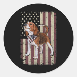 Sticker Rond Bandana Drapeau Américain Beagle Patriotique 4 Jui