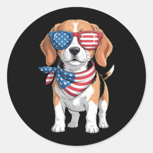 Sticker Rond Bandana Drapeau Américain Chien Beagle Patriotique