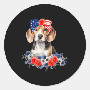 Sticker Rond Bandana drapeau américain pour chien Beagle 4 juil