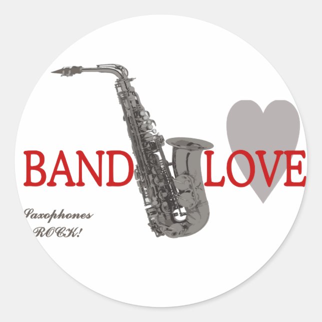 Sticker Rond Bande/Amour/Saxophones Rock (Devant)