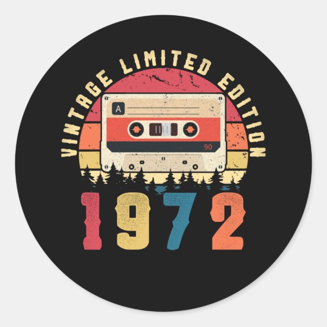 Sticker Rond Bande-cassette d'anniversaire vintage de 1972 (Devant)