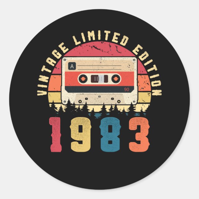 Sticker Rond Bande-cassette d'anniversaire vintage de 1983 (Devant)