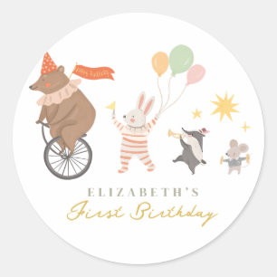 Sticker Rond Bande d'animaux mignons Premier anniversaire