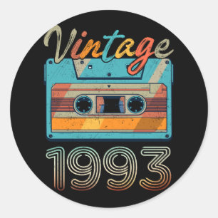 Sticker Rond Bande de cassette vintage 1993 Rétro 30e anniversa