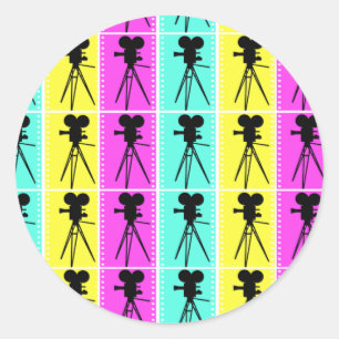 Sticker Rond Bande de film de Technicolor et silhouette