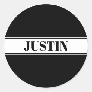 Sticker Rond Bande de nom personnalisé en noir et blanc