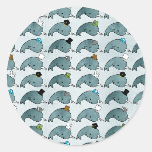 Sticker Rond Bande dessinée de Kawaii Narwhals grunge avec