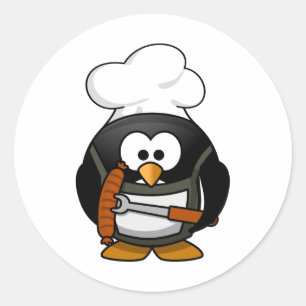 Sticker Rond Bande dessinée de pingouin de chef