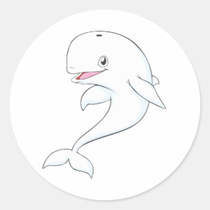 Sticker Rond Bande dessinée heureuse de baleine de beluga