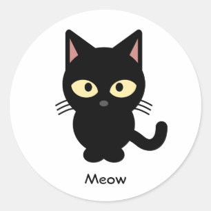Sticker Rond Bande dessinée mignonne de meow de chat noir