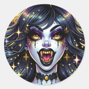 Sticker Rond Bande dessinée Style Vampire Halloween Party
