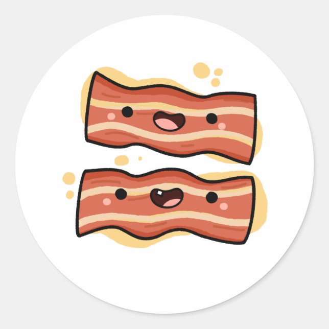 Sticker Rond Bandes Bacon Cute Kawaii (Devant)