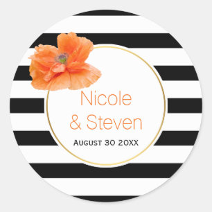 Sticker Rond Bandes blanches noires et mariage de fleur de pavo